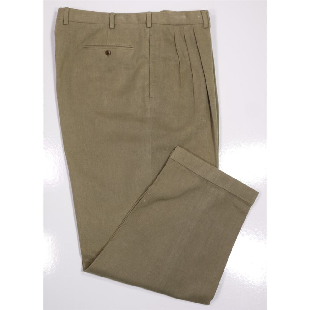 Saint Andrews Milano Green Brushed Cotton Twill Pleated Pants Trosuers 38x31